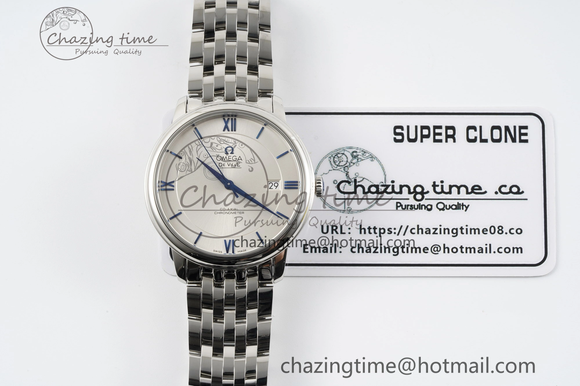 De Ville SS TWF 1:1 Best Edition White Dial Blue Markers on SS Bracelet MIYOTA 9015