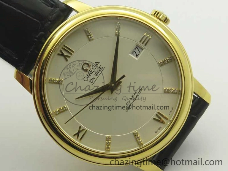 De Ville YG MKF 1:1 Best Edition Silver Dial Diamonds Markers on Black Leather Strap MIYOTA 9015 V4