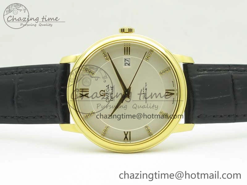 De Ville YG MKF 1:1 Best Edition Silver Dial Diamonds Markers on Black Leather Strap MIYOTA 9015 V4