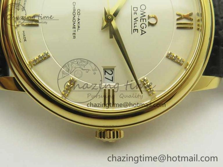 De Ville YG MKF 1:1 Best Edition Silver Dial Diamonds Markers on Black Leather Strap MIYOTA 9015 V4