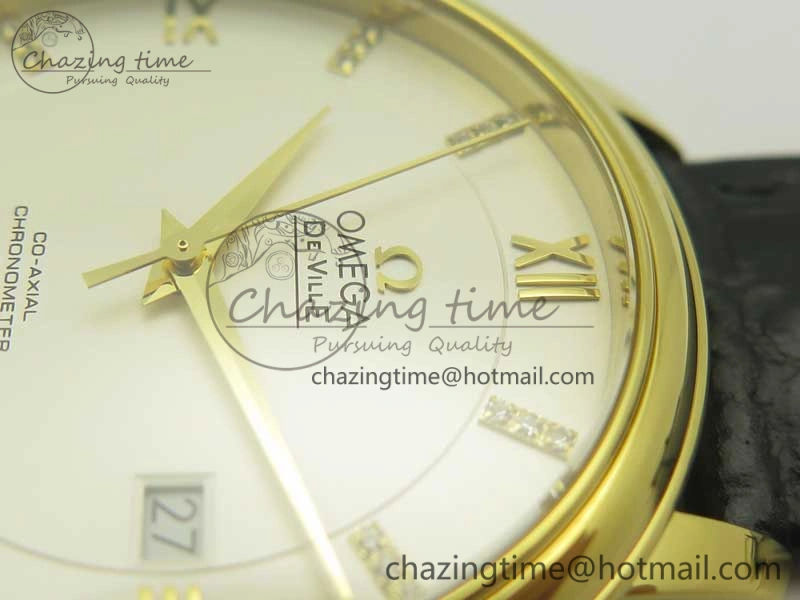 De Ville YG MKF 1:1 Best Edition Silver Dial Diamonds Markers on Black Leather Strap MIYOTA 9015 V4