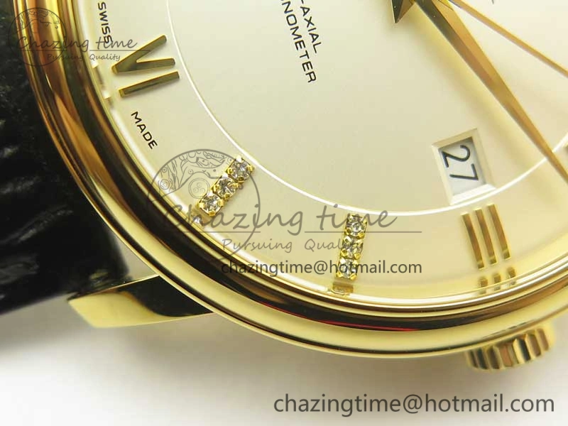 De Ville YG MKF 1:1 Best Edition Silver Dial Diamonds Markers on Black Leather Strap MIYOTA 9015 V4