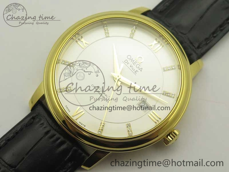 De Ville YG MKF 1:1 Best Edition Silver Dial Diamonds Markers on Black Leather Strap MIYOTA 9015 V4