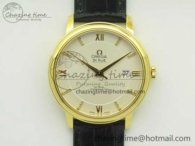 De Ville YG MKF 1:1 Best Edition Silver Dial Diamonds Markers on Black Leather Strap MIYOTA 9015 V4