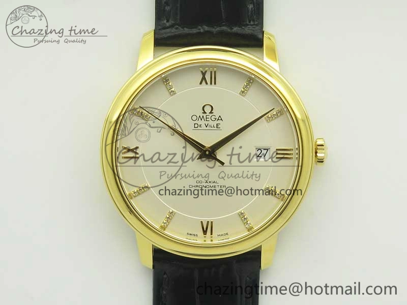 De Ville YG MKF 1:1 Best Edition Silver Dial Diamonds Markers on Black Leather Strap MIYOTA 9015 V4