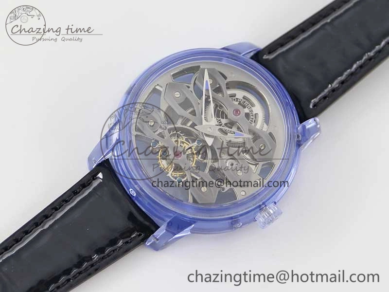 Debuts Quasar Tourbillon Blue Transparent Case RMF Best Edition on Black Leather Strap