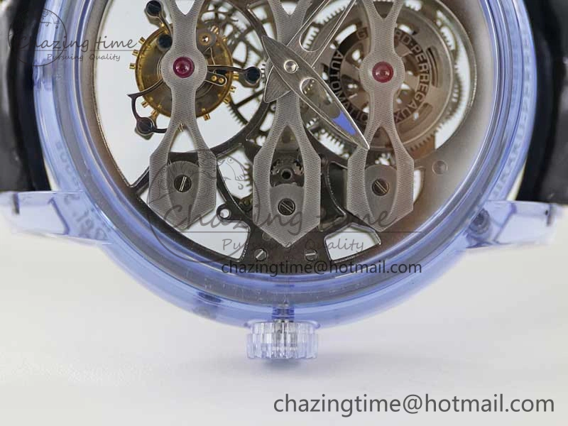Debuts Quasar Tourbillon Blue Transparent Case RMF Best Edition on Black Leather Strap