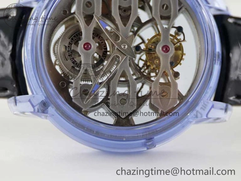 Debuts Quasar Tourbillon Blue Transparent Case RMF Best Edition on Black Leather Strap