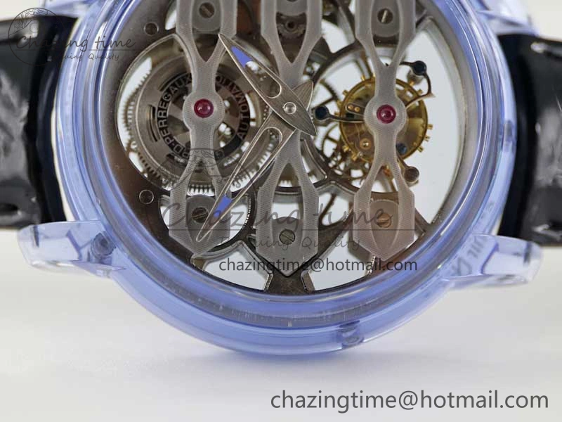 Debuts Quasar Tourbillon Blue Transparent Case RMF Best Edition on Black Leather Strap