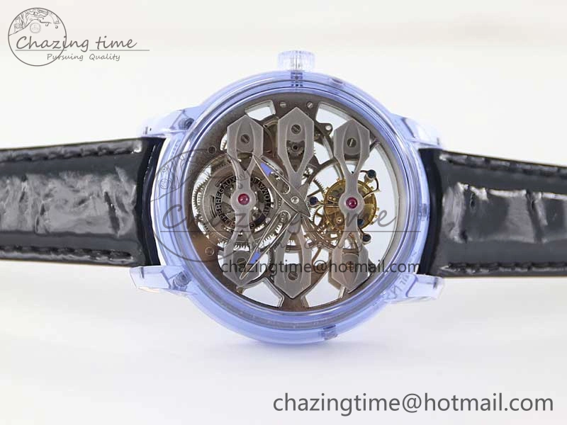 Debuts Quasar Tourbillon Blue Transparent Case RMF Best Edition on Black Leather Strap