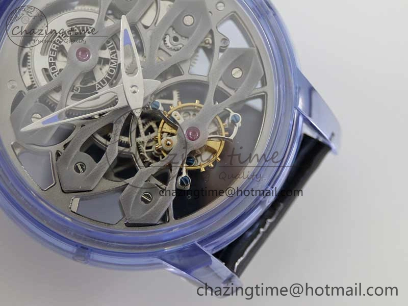 Debuts Quasar Tourbillon Blue Transparent Case RMF Best Edition on Black Leather Strap