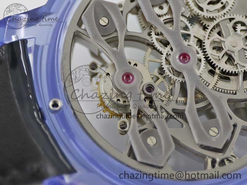 Debuts Quasar Tourbillon Blue Transparent Case RMF Best Edition on Black Leather Strap