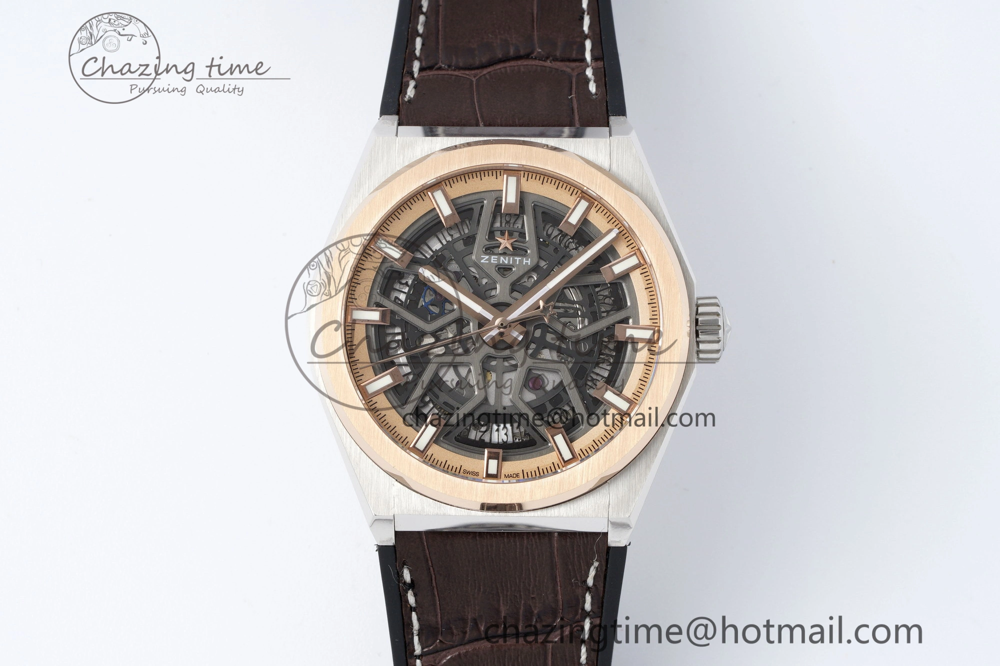 Defy Classic LF 1:1 Best Edition Skeleton Black Dial RG Bezel on Brown Gummy Strap A2892