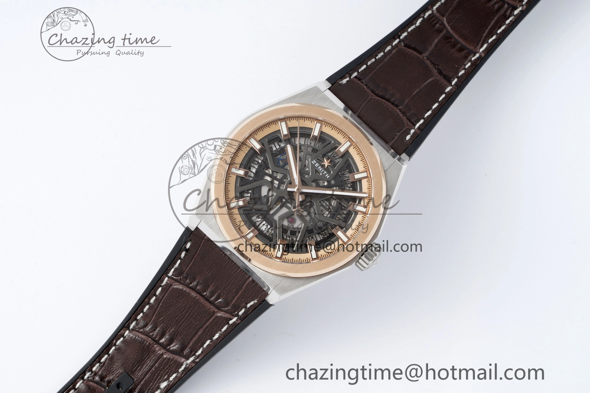Defy Classic LF 1:1 Best Edition Skeleton Black Dial RG Bezel on Brown Gummy Strap A2892