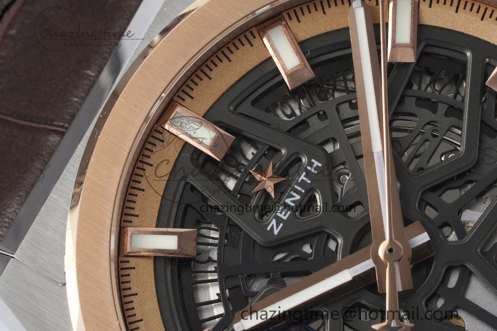 Defy Classic LF 1:1 Best Edition Skeleton Black Dial RG Bezel on Brown Gummy Strap A2892