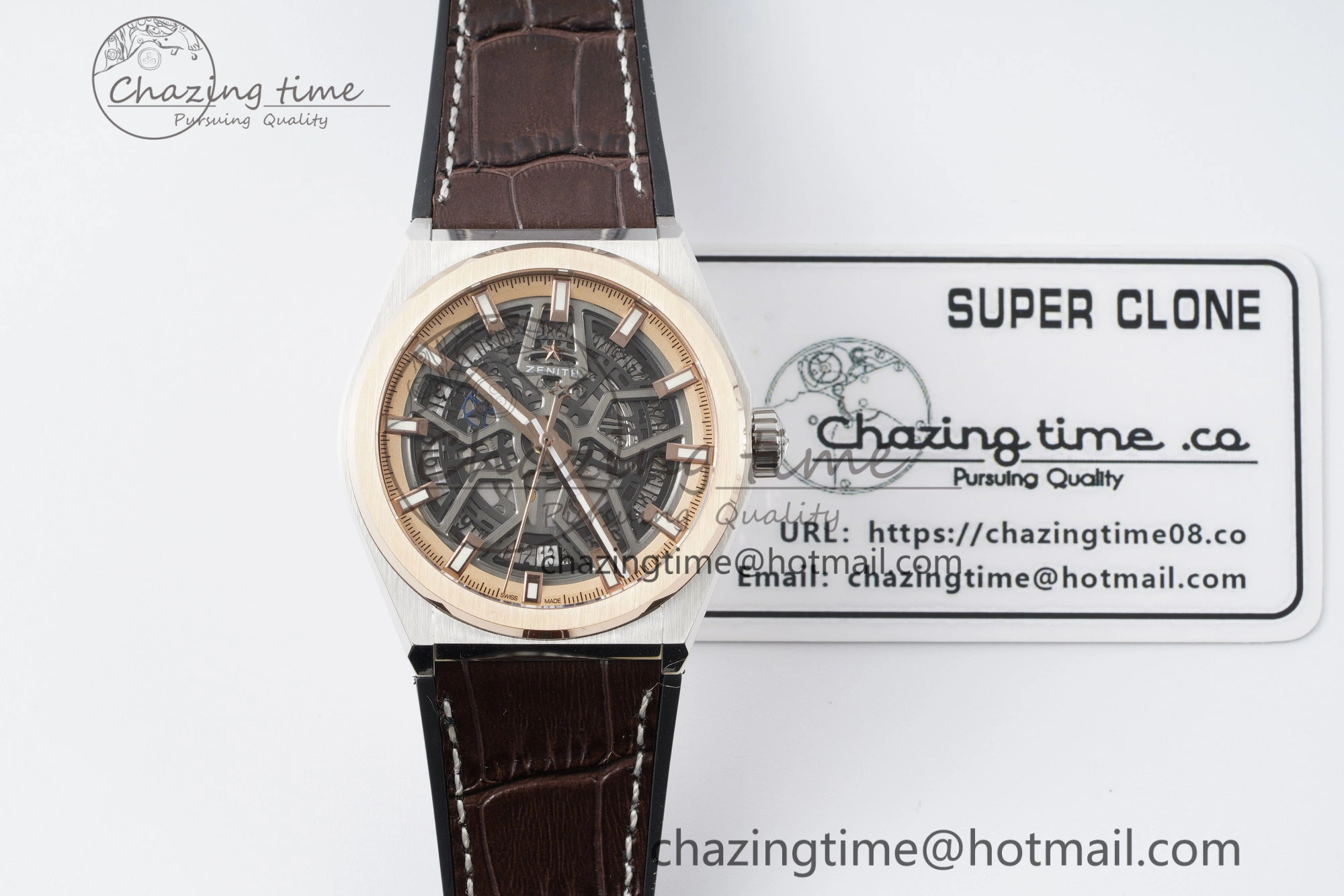Defy Classic LF 1:1 Best Edition Skeleton Black Dial RG Bezel on Brown Gummy Strap A2892