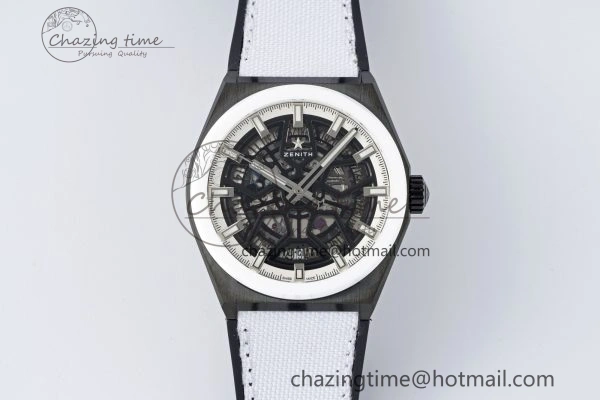 Defy Classic LF 1:1 Best Edition Skeleton Black Dial White Bezel on White Gummy Strap A2892