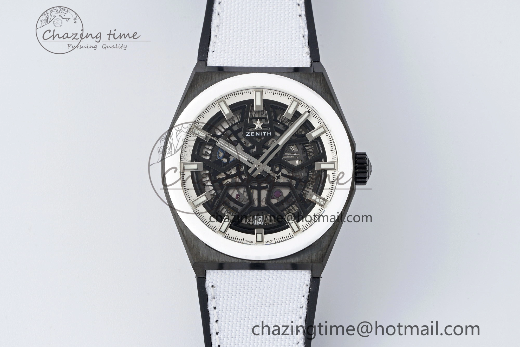 Defy Classic LF 1:1 Best Edition Skeleton Black Dial White Bezel on White Gummy Strap A2892