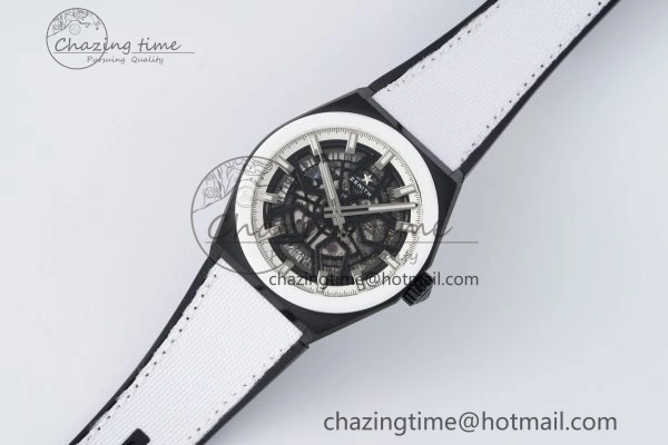 Defy Classic LF 1:1 Best Edition Skeleton Black Dial White Bezel on White Gummy Strap A2892