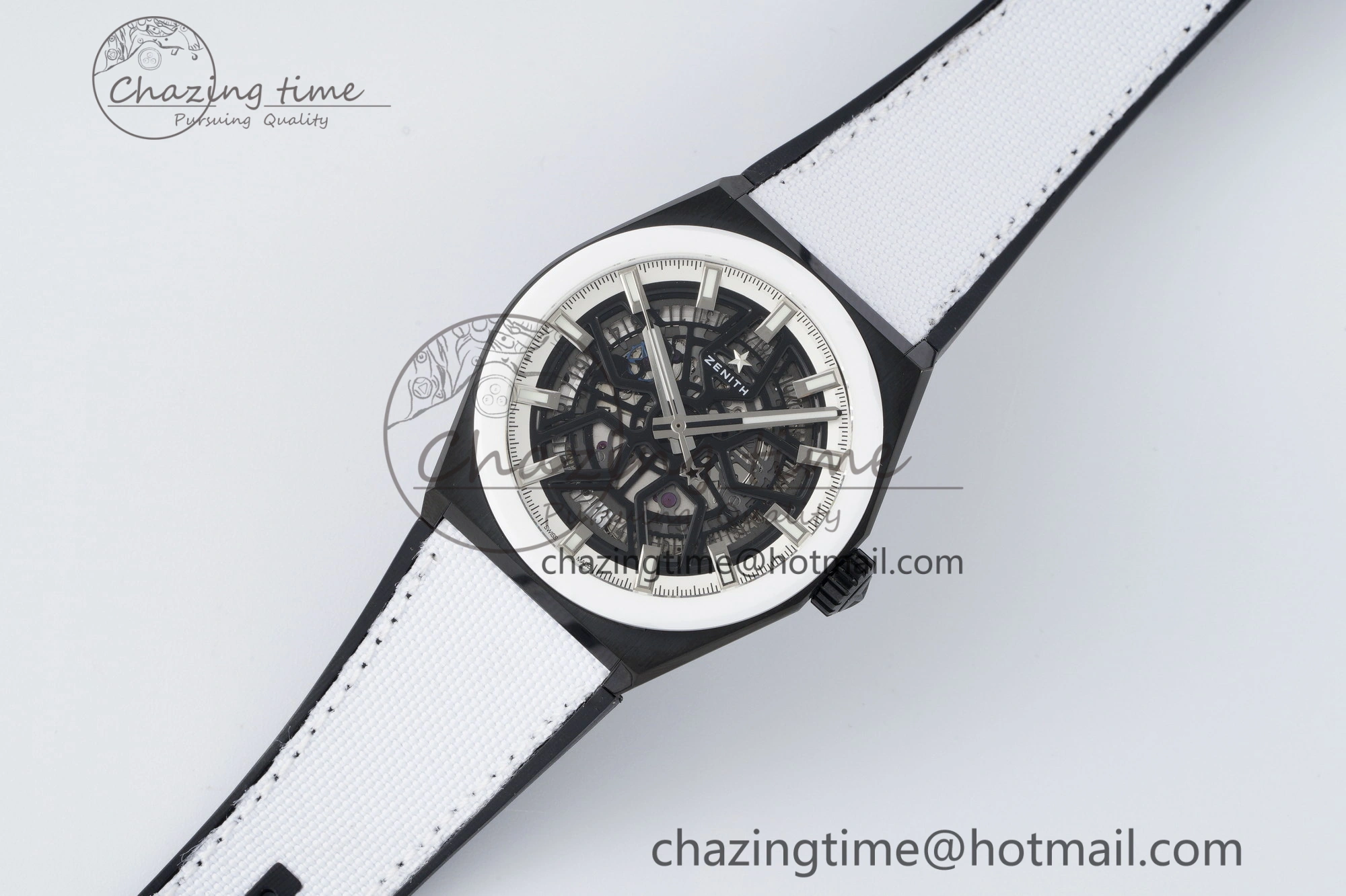Defy Classic LF 1:1 Best Edition Skeleton Black Dial White Bezel on White Gummy Strap A2892