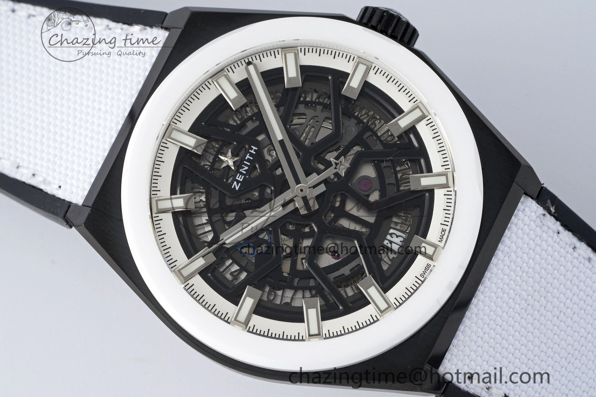 Defy Classic LF 1:1 Best Edition Skeleton Black Dial White Bezel on White Gummy Strap A2892