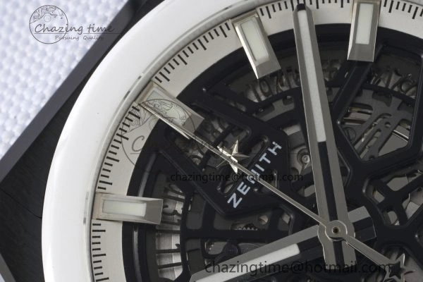 Defy Classic LF 1:1 Best Edition Skeleton Black Dial White Bezel on White Gummy Strap A2892