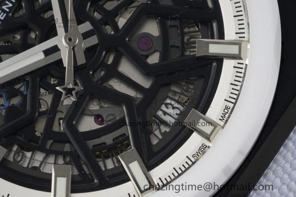 Defy Classic LF 1:1 Best Edition Skeleton Black Dial White Bezel on White Gummy Strap A2892