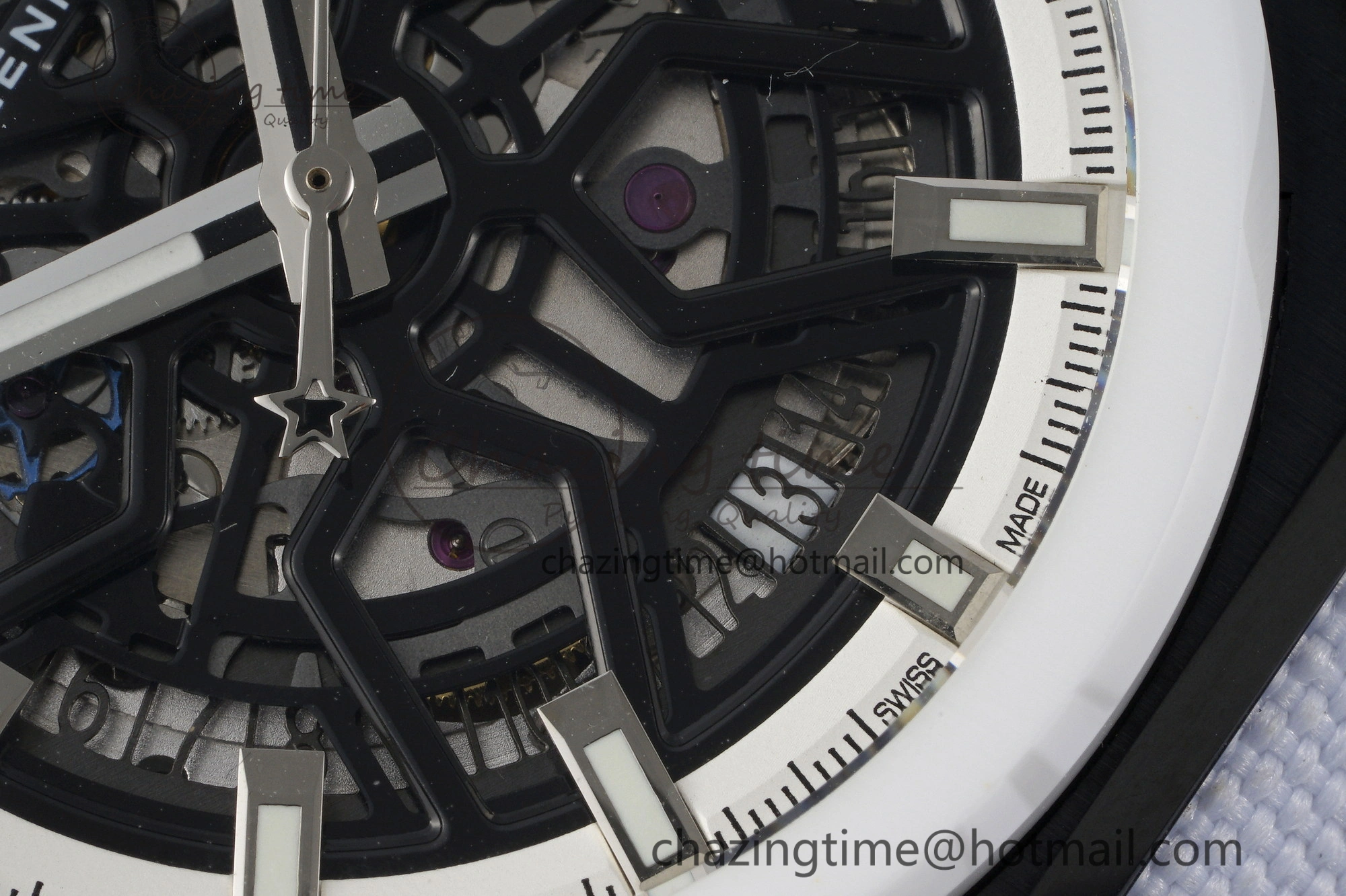Defy Classic LF 1:1 Best Edition Skeleton Black Dial White Bezel on White Gummy Strap A2892