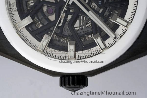 Defy Classic LF 1:1 Best Edition Skeleton Black Dial White Bezel on White Gummy Strap A2892