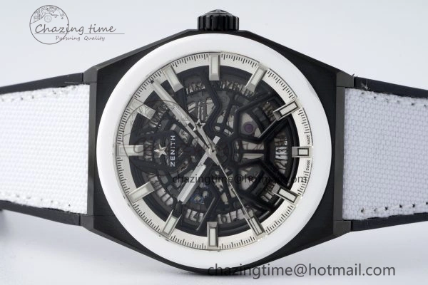 Defy Classic LF 1:1 Best Edition Skeleton Black Dial White Bezel on White Gummy Strap A2892