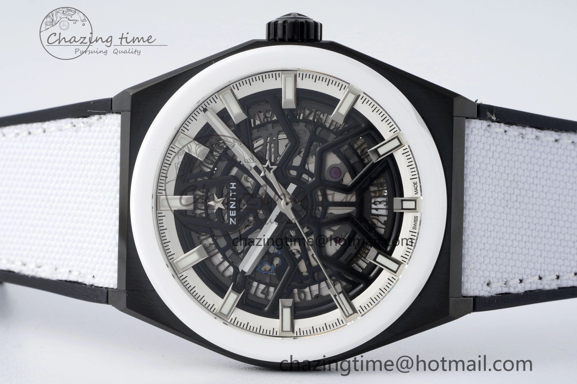 Defy Classic LF 1:1 Best Edition Skeleton Black Dial White Bezel on White Gummy Strap A2892
