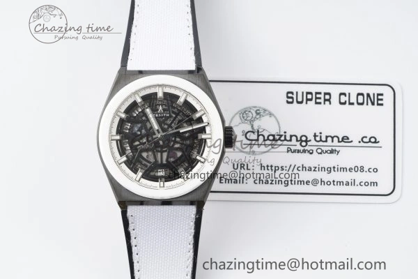 Defy Classic LF 1:1 Best Edition Skeleton Black Dial White Bezel on White Gummy Strap A2892