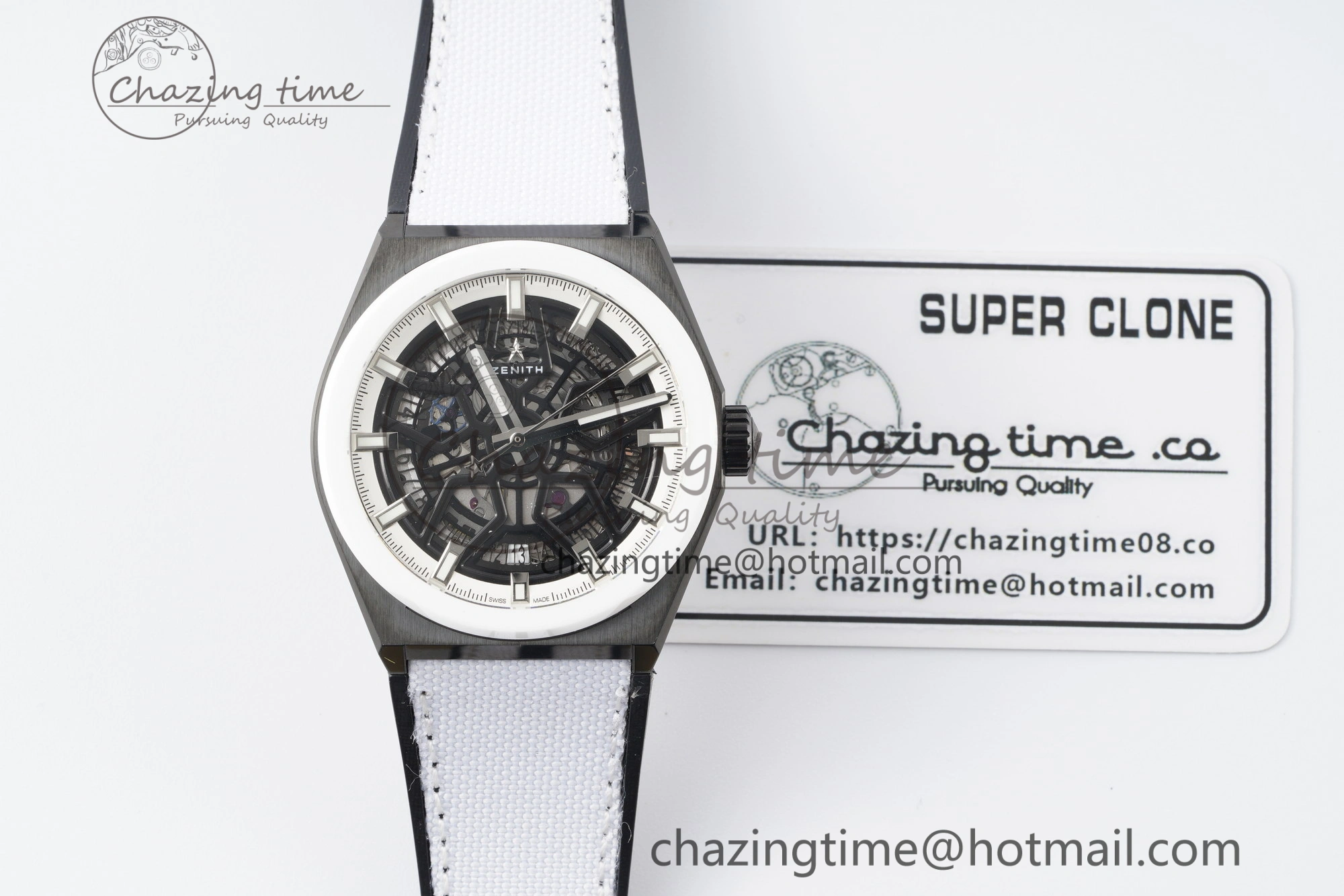 Defy Classic LF 1:1 Best Edition Skeleton Black Dial White Bezel on White Gummy Strap A2892