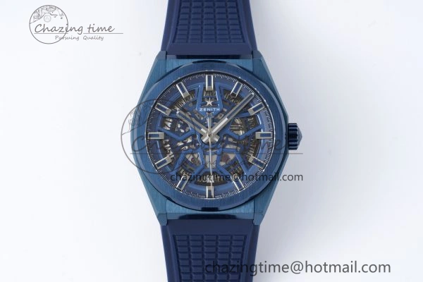 Defy Classic LF 1:1 Best Edition Skeleton Blue Dial Blue Bezel on Blue Rubber Strap A2892
