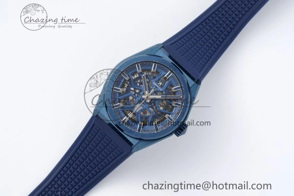 Defy Classic LF 1:1 Best Edition Skeleton Blue Dial Blue Bezel on Blue Rubber Strap A2892