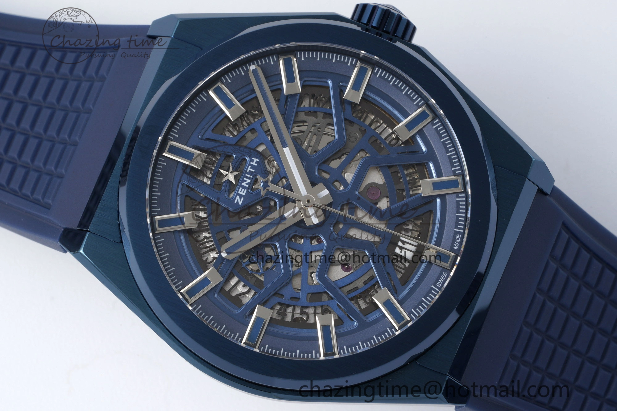 Defy Classic LF 1:1 Best Edition Skeleton Blue Dial Blue Bezel on Blue Rubber Strap A2892