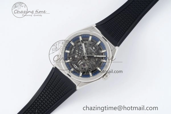 Defy Classic LF 1:1 Best Edition Skeleton Blue Dial on Black Rubber Strap A2892