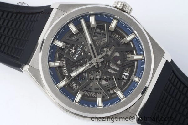 Defy Classic LF 1:1 Best Edition Skeleton Blue Dial on Black Rubber Strap A2892