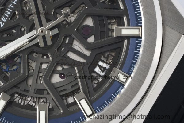 Defy Classic LF 1:1 Best Edition Skeleton Blue Dial on Black Rubber Strap A2892