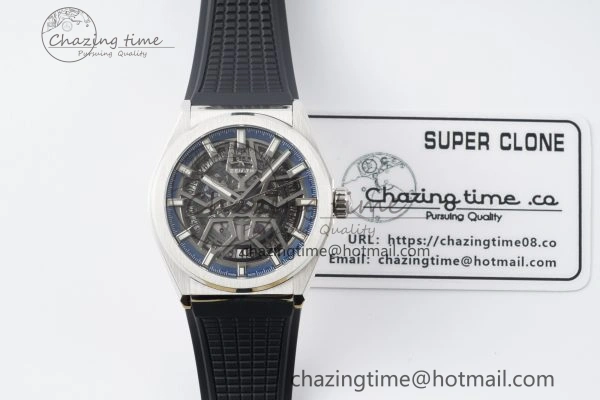 Defy Classic LF 1:1 Best Edition Skeleton Blue Dial on Black Rubber Strap A2892