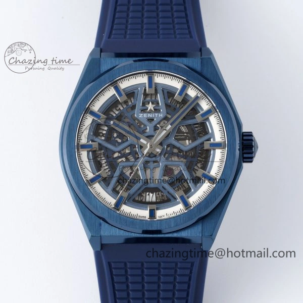 Defy Classic LF 1:1 Best Edition Skeleton Blue Dial on Blue Gummy Strap A2892