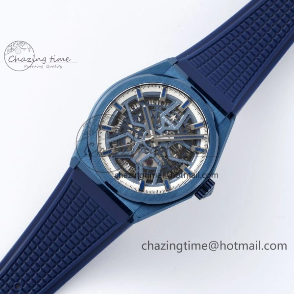 Defy Classic LF 1:1 Best Edition Skeleton Blue Dial on Blue Gummy Strap A2892
