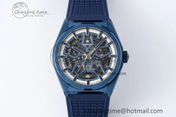 Defy Classic LF 1:1 Best Edition Skeleton Blue White Dial Blue Bezel on Blue rubber Strap A2892