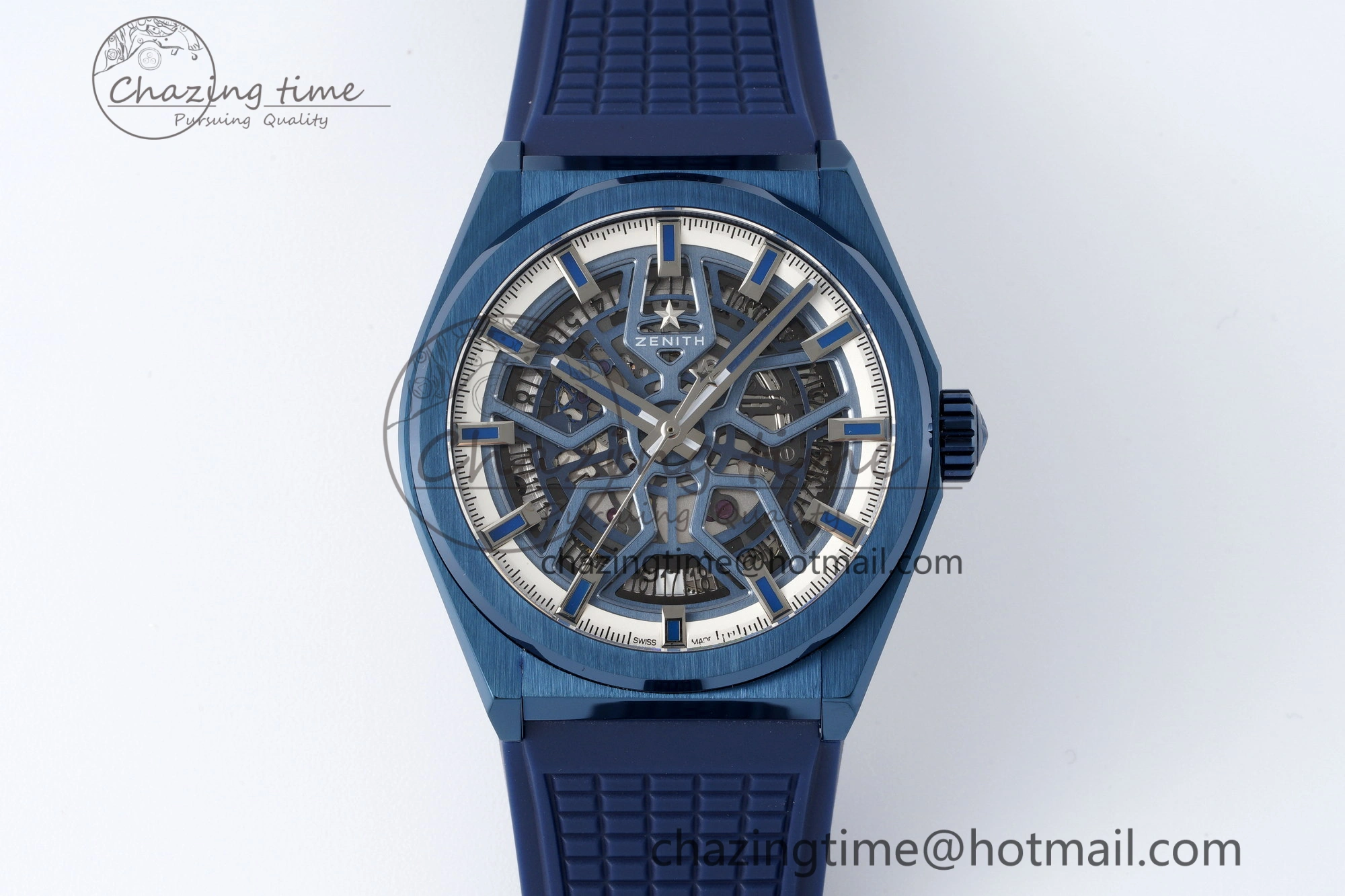 Defy Classic LF 1:1 Best Edition Skeleton Blue White Dial Blue Bezel on Blue rubber Strap A2892