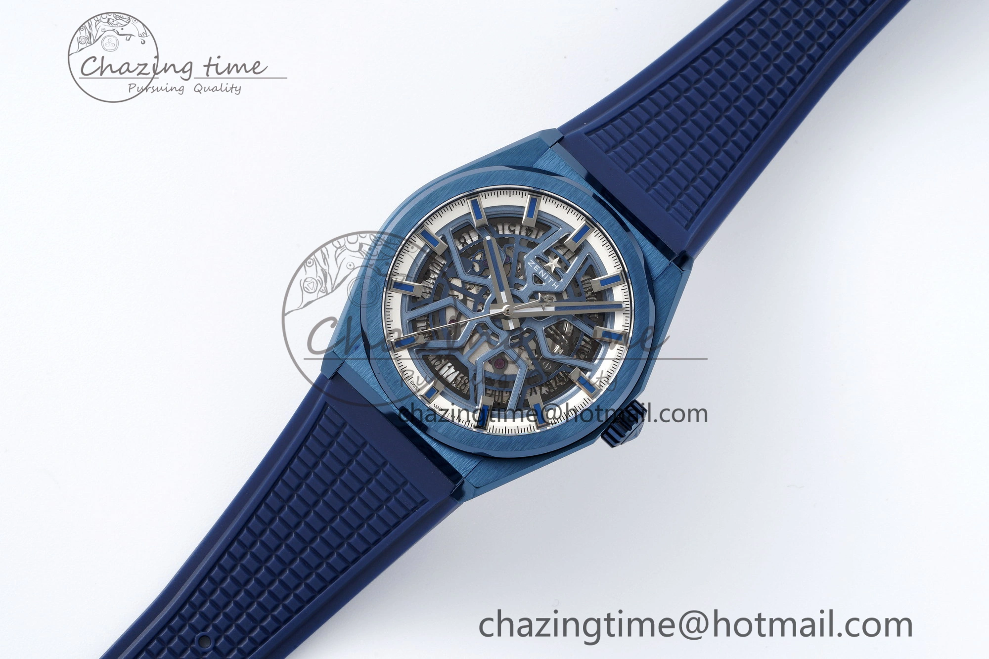 Defy Classic LF 1:1 Best Edition Skeleton Blue White Dial Blue Bezel on Blue rubber Strap A2892