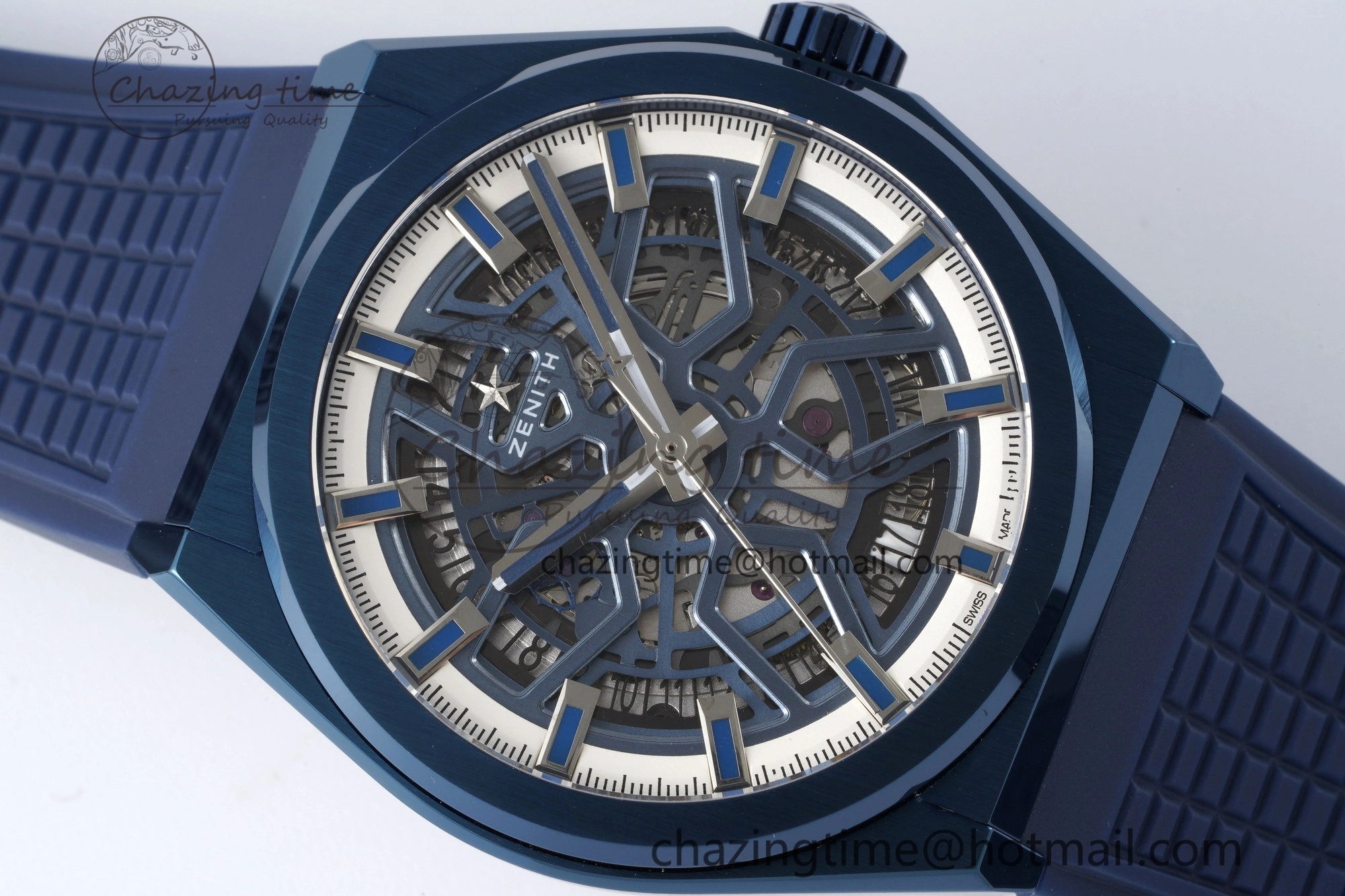 Defy Classic LF 1:1 Best Edition Skeleton Blue White Dial Blue Bezel on Blue rubber Strap A2892