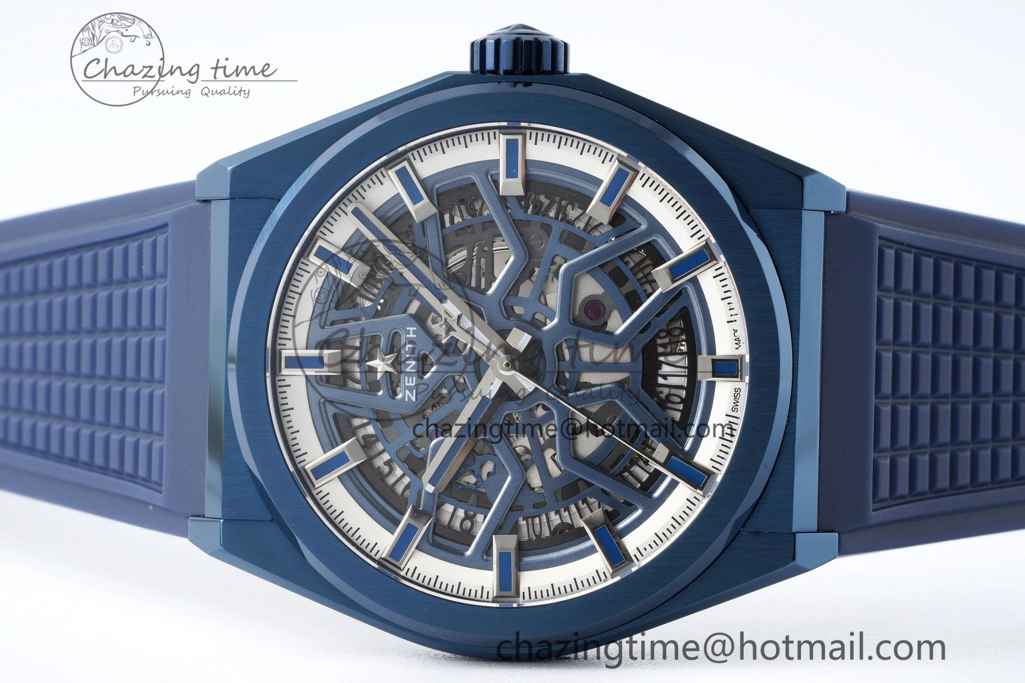 Defy Classic LF 1:1 Best Edition Skeleton Blue White Dial Blue Bezel on Blue rubber Strap A2892