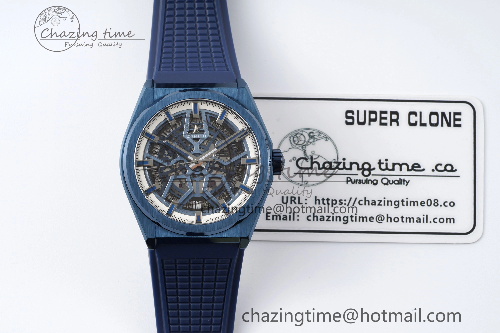 Defy Classic LF 1:1 Best Edition Skeleton Blue White Dial Blue Bezel on Blue rubber Strap A2892