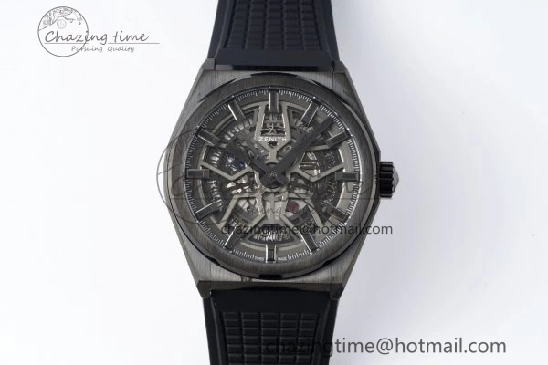 Defy Classic LF 1:1 Best Edition Skeleton Gray Dial Black Bezel on Black Rubber Strap A2892