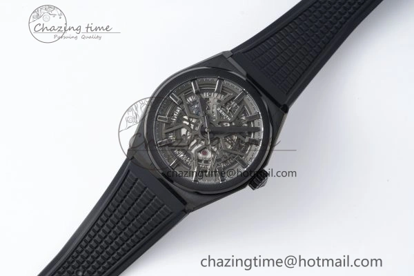 Defy Classic LF 1:1 Best Edition Skeleton Gray Dial Black Bezel on Black Rubber Strap A2892